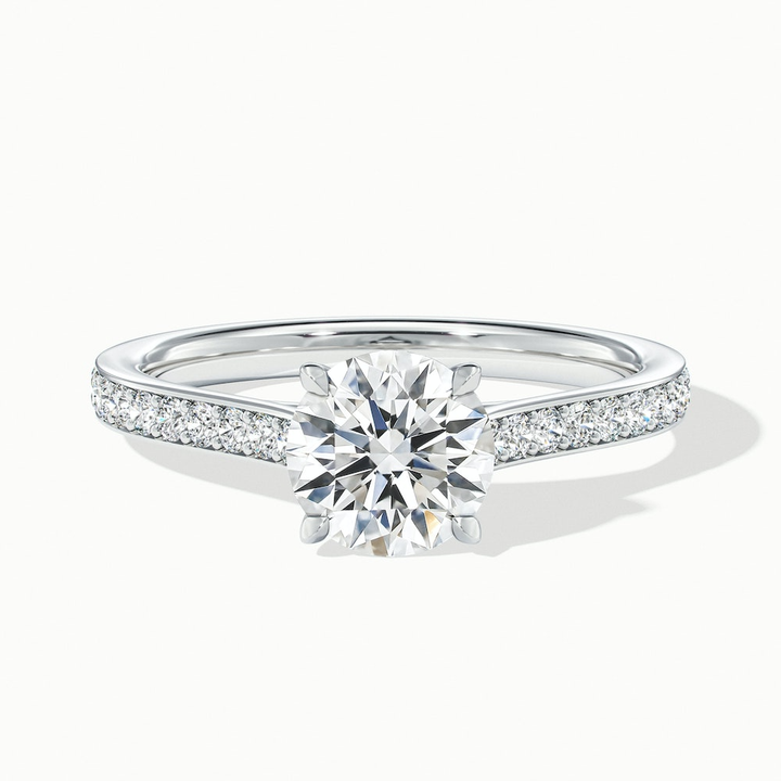 Mira 2 Carat Round Solitaire Pave Moissanite Engagement Ring in 18k White Gold