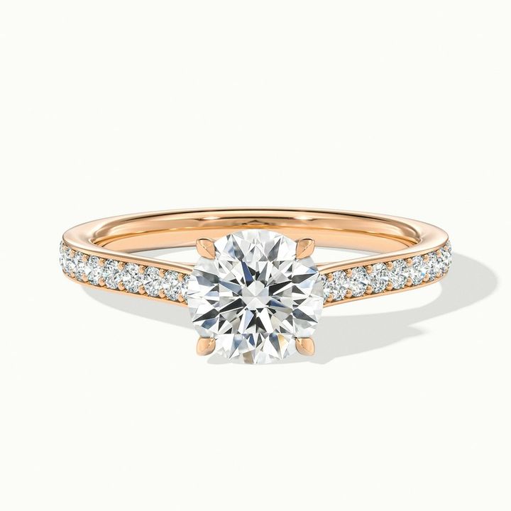 Mira 3 Carat Round Solitaire Pave Moissanite Engagement Ring in 18k Rose Gold