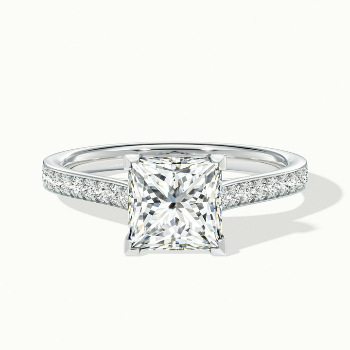 Pearl 1 Carat Princess Cut Solitaire Pave Lab Grown Diamond Ring in 14k White Gold