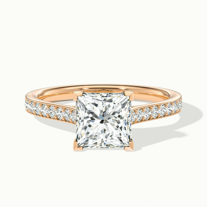 Ava 3 Carat Princess Cut Solitaire Pave Moissanite Engagement Ring in 18k Rose Gold