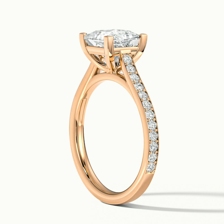 Pearl 2 Carat Princess Cut Solitaire Pave Lab Grown Diamond Ring in 10k Rose Gold