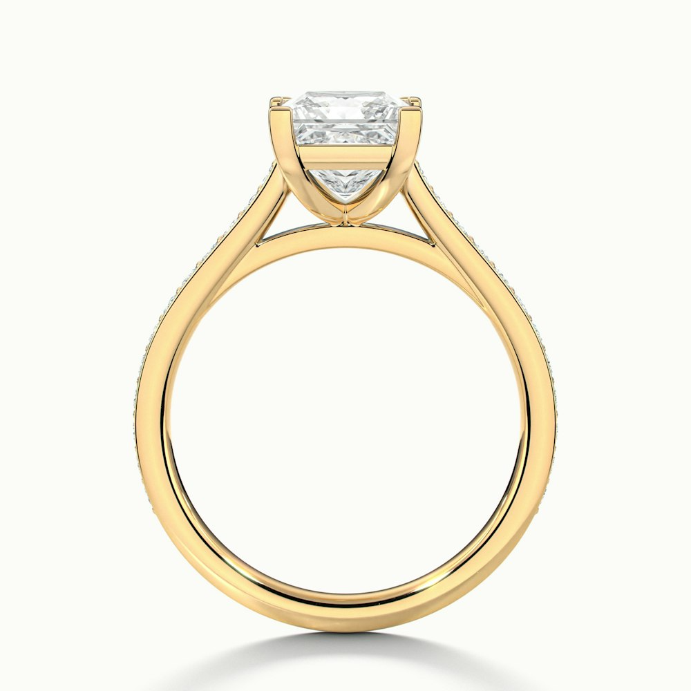 Pearl 3 Carat Princess Cut Solitaire Pave Lab Grown Diamond Ring in 10k Yellow Gold