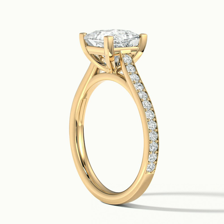 Pearl 1.5 Carat Princess Cut Solitaire Pave Lab Grown Diamond Ring in 10k Yellow Gold
