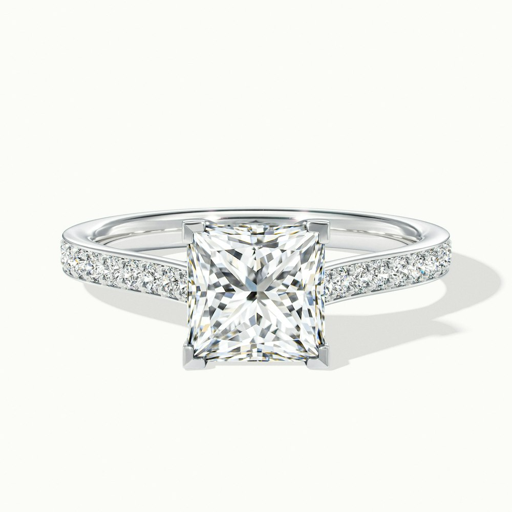 Tia 1 Carat Princess Cut Solitaire Pave Moissanite Engagement Ring in 14k White Gold
