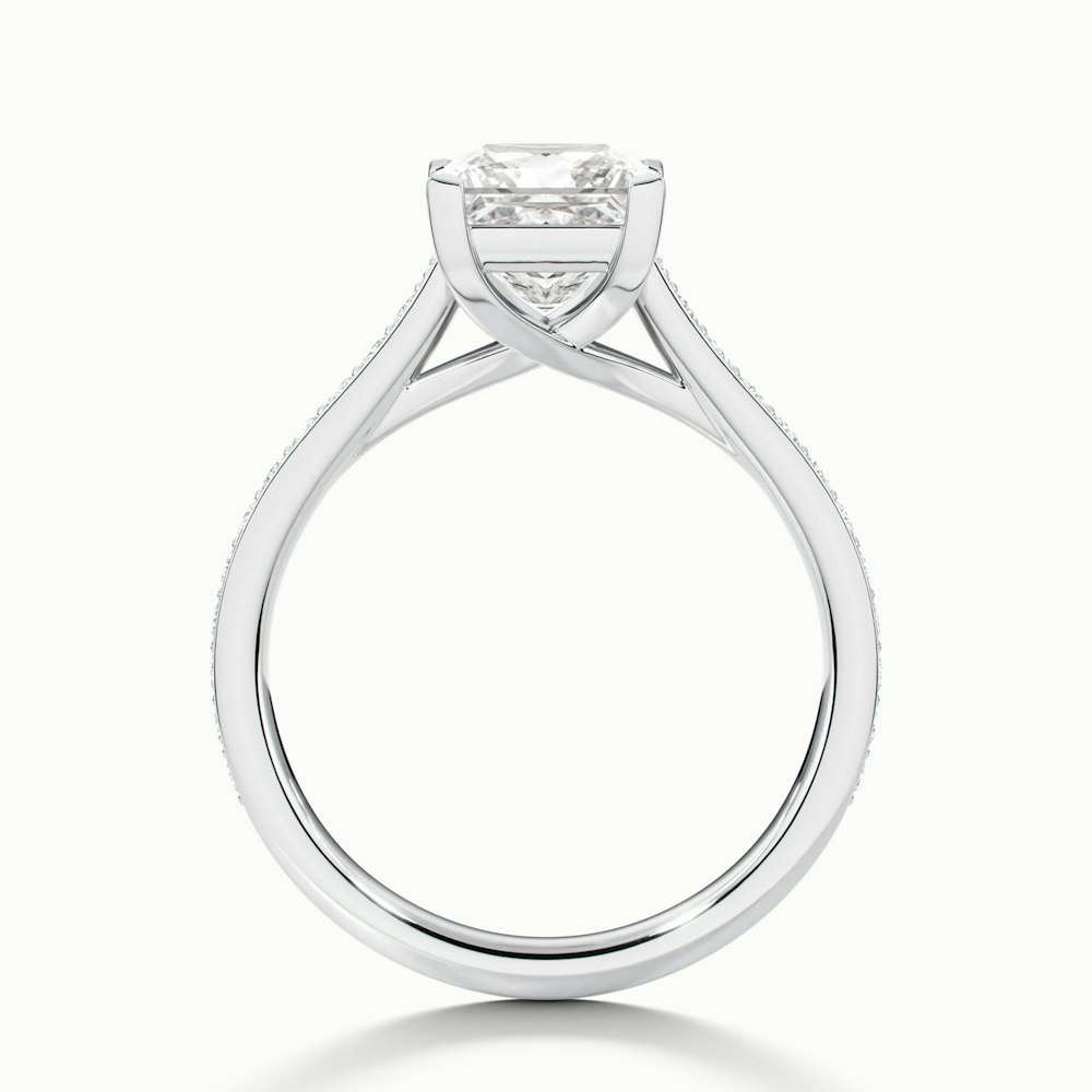 Asta 3 Carat Princess Cut Solitaire Pave Lab Grown Diamond Ring in 10k White Gold