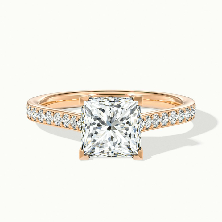 Tia 2 Carat Princess Cut Solitaire Pave Moissanite Engagement Ring in 10k Rose Gold
