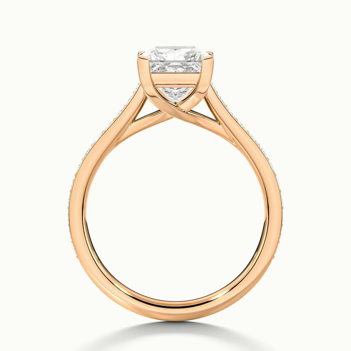 Tia 3 Carat Princess Cut Solitaire Pave Moissanite Engagement Ring in 18k Rose Gold