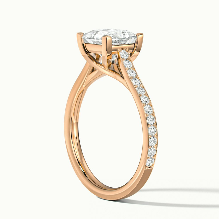Asta 2 Carat Princess Cut Solitaire Pave Lab Grown Diamond Ring in 10k Rose Gold