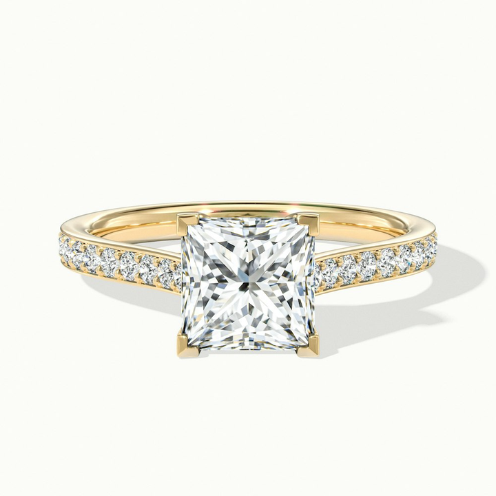 Asta 5 Carat Princess Cut Solitaire Pave Lab Grown Diamond Ring in 14k Yellow Gold