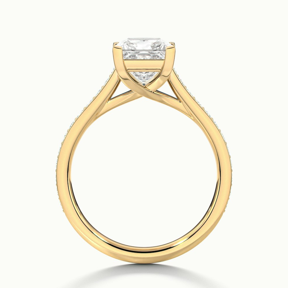 Tia 3 Carat Princess Cut Solitaire Pave Moissanite Engagement Ring in 10k Yellow Gold