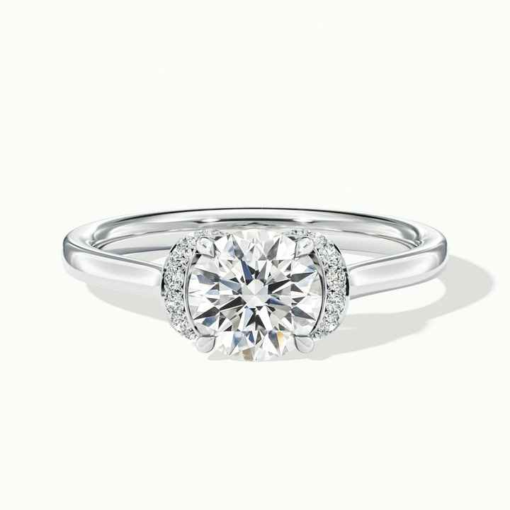 Lux 3 Carat Round Solitaire Garland Pave Lab Grown Engagement Ring in 10k White Gold
