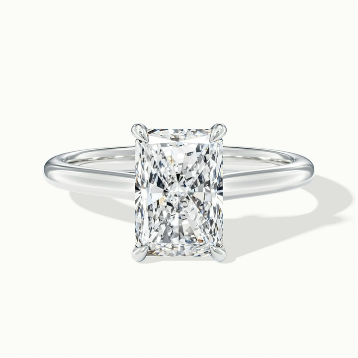Daisy 3 Carat Radiant Cut Solitaire Lab Grown Diamond Ring in 14k White Gold