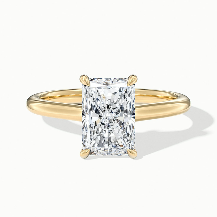Alia 3 Carat Radiant Cut Solitaire Moissanite Engagement Ring in 14k Yellow Gold