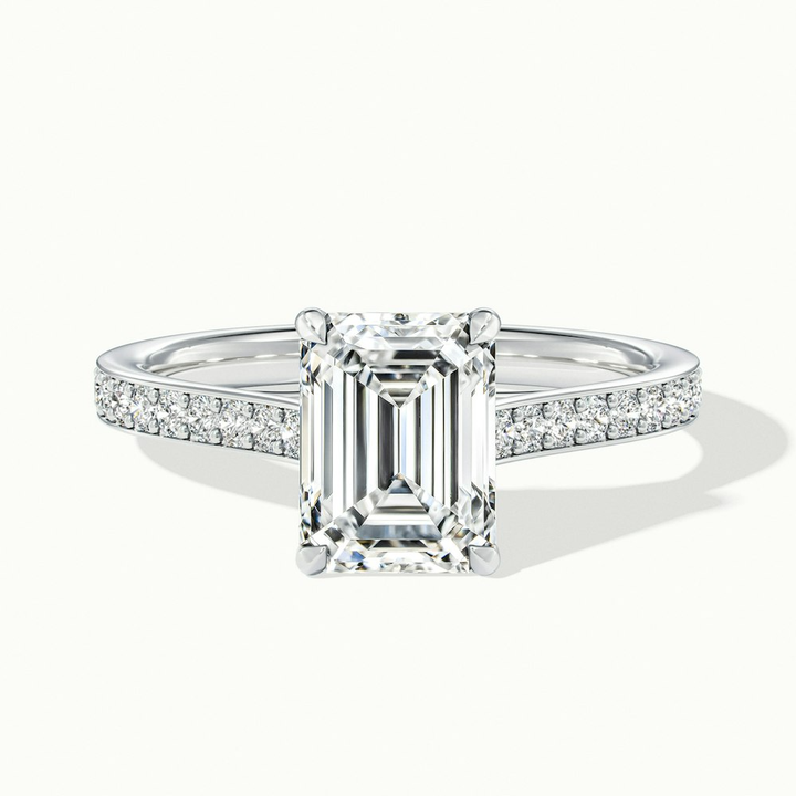 Enni 5 Carat Emerald Cut Solitaire Pave Moissanite Diamond Ring in 18k White Gold