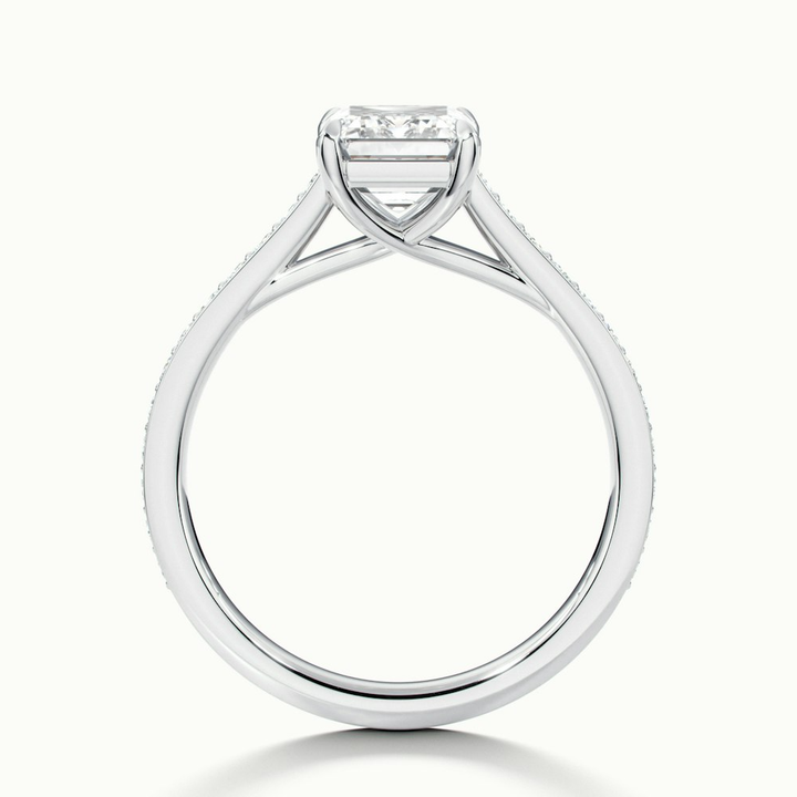 Faye 4 Carat Emerald Cut Solitaire Pave Lab Grown Engagement Ring in 10k White Gold