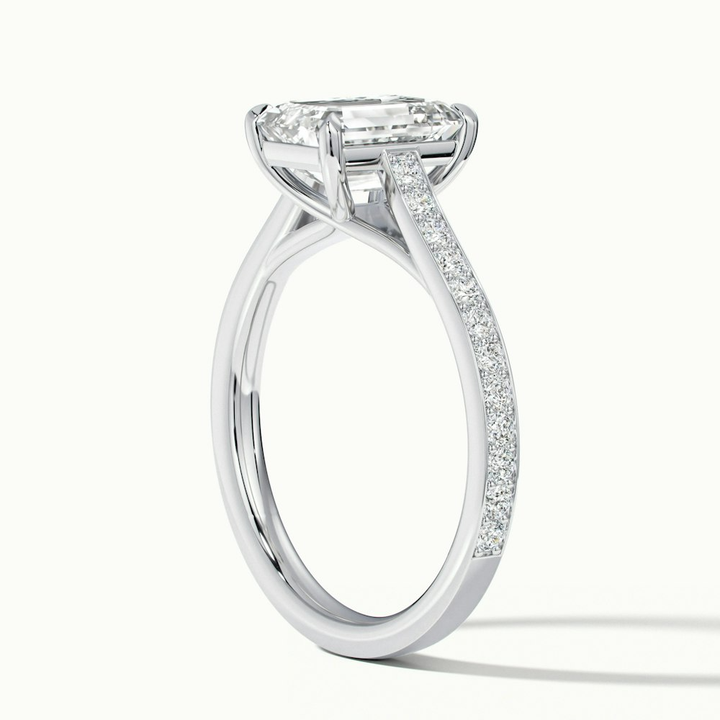 Enni 5 Carat Emerald Cut Solitaire Pave Moissanite Diamond Ring in 14k White Gold