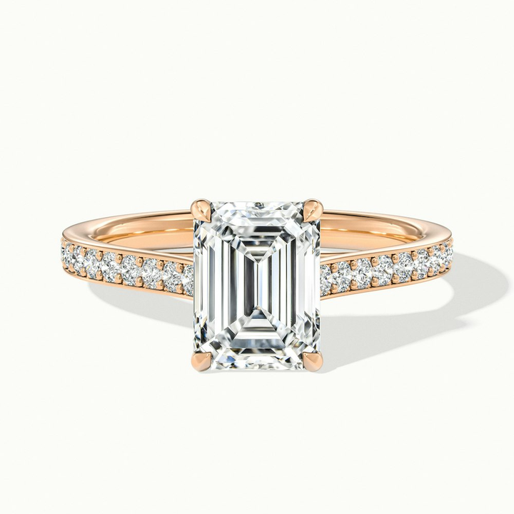 Enni 1 Carat Emerald Cut Solitaire Pave Moissanite Diamond Ring in 10k Rose Gold