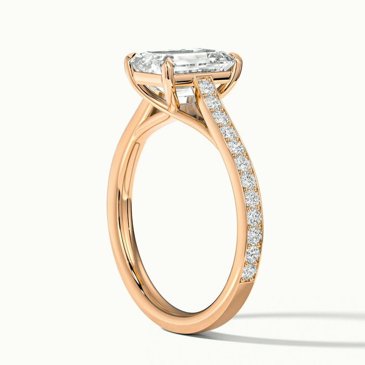 Enni 1 Carat Emerald Cut Solitaire Pave Moissanite Diamond Ring in 10k Rose Gold