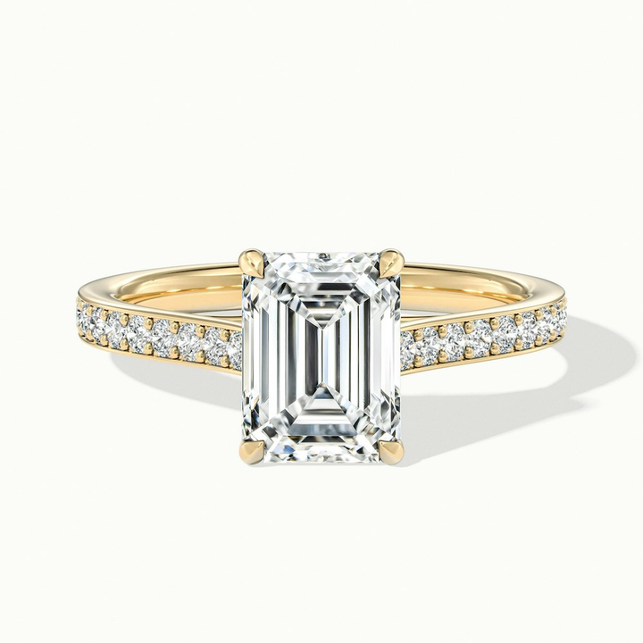 Faye 5 Carat Emerald Cut Solitaire Pave Lab Grown Engagement Ring in 14k Yellow Gold