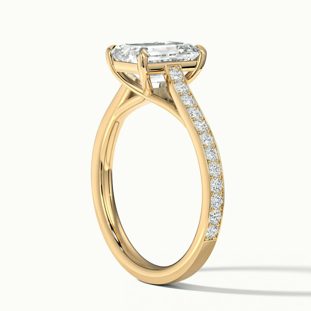 Enni 3 Carat Emerald Cut Solitaire Pave Moissanite Diamond Ring in 10k Yellow Gold