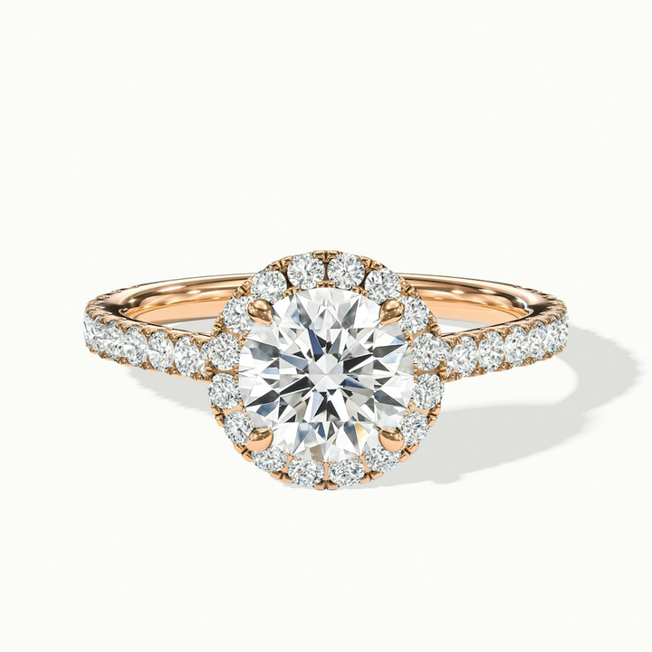 Ava 5 Carat Round Halo Pave Lab Grown Engagement Ring in 18k Rose Gold
