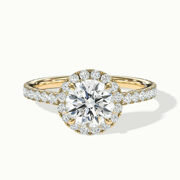 Ava 5 Carat Round Halo Pave Lab Grown Engagement Ring in 14k Yellow Gold