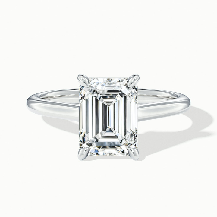 Lea 2 Carat Emerald Cut Solitaire Moissanite Diamond Ring in 10k White Gold