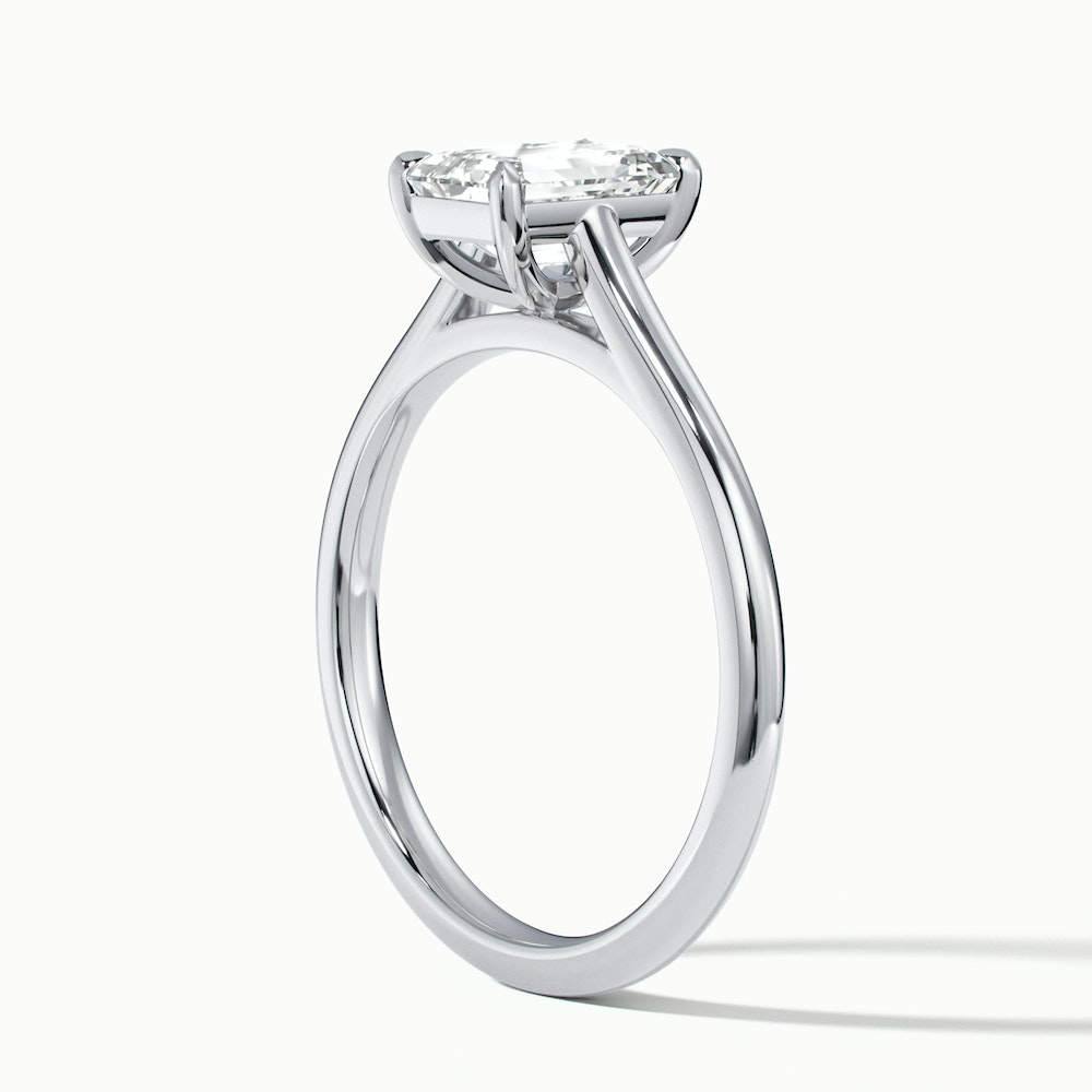 Lea 2 Carat Emerald Cut Solitaire Moissanite Diamond Ring in 18k White Gold