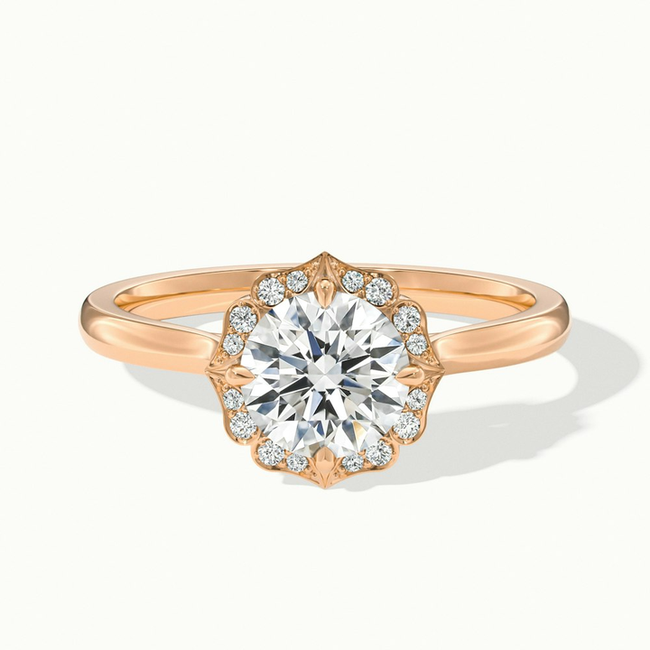 Ruby 1 Carat Round Halo Moissanite Diamond Ring in 10k Rose Gold