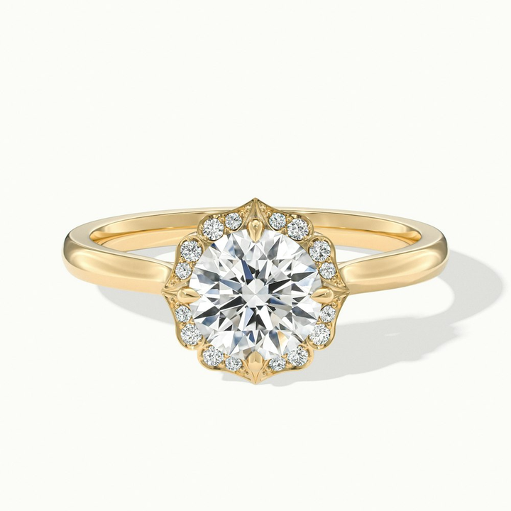 Nyla 1 Carat Round Halo Lab Grown Engagement Ring in 14k Yellow Gold