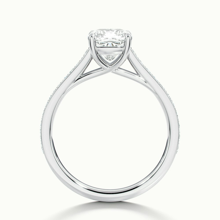 Nina 2 Carat Cushion Cut Solitaire Pave Moissanite Diamond Ring in Platinum