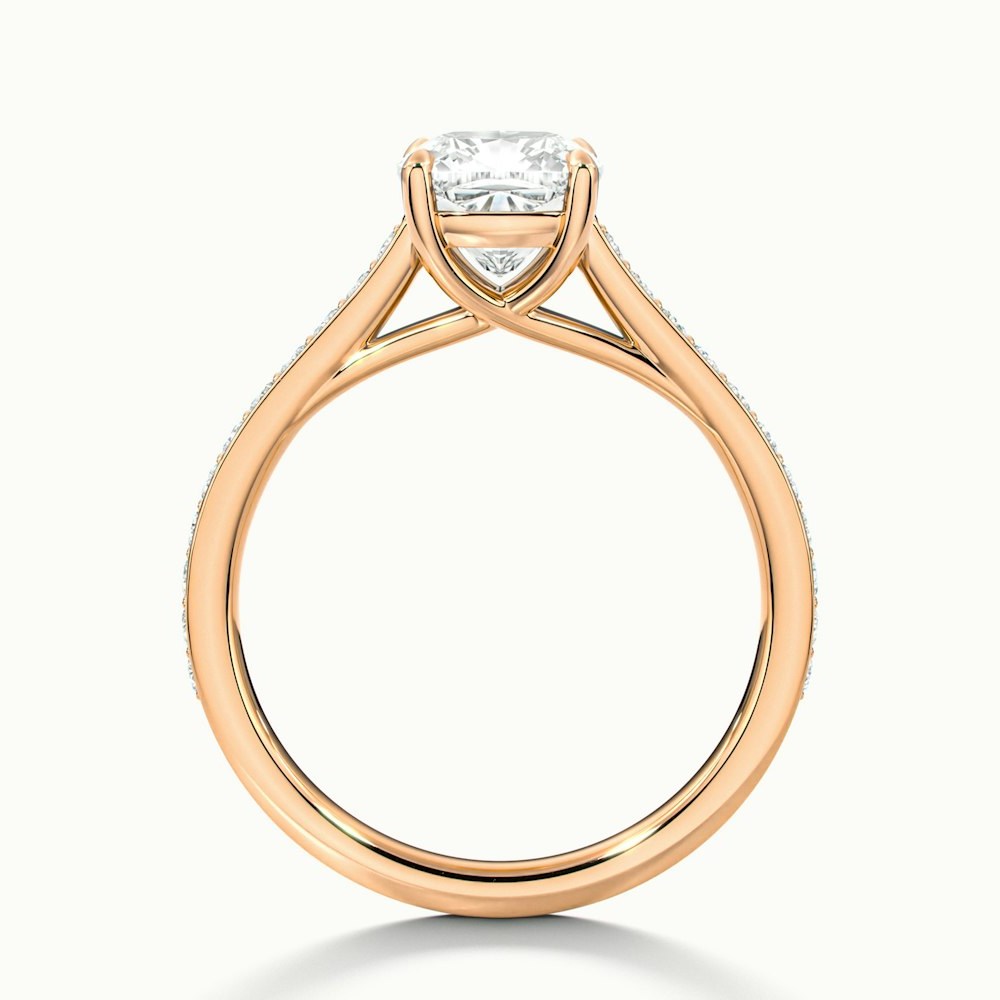 Nina 1 Carat Cushion Cut Solitaire Pave Moissanite Diamond Ring in 10k Rose Gold