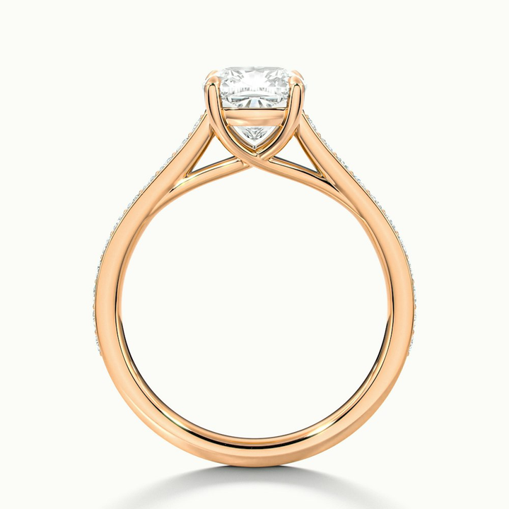 Siya 5 Carat Cushion Cut Solitaire Pave Lab Grown Engagement Ring in 18k Rose Gold