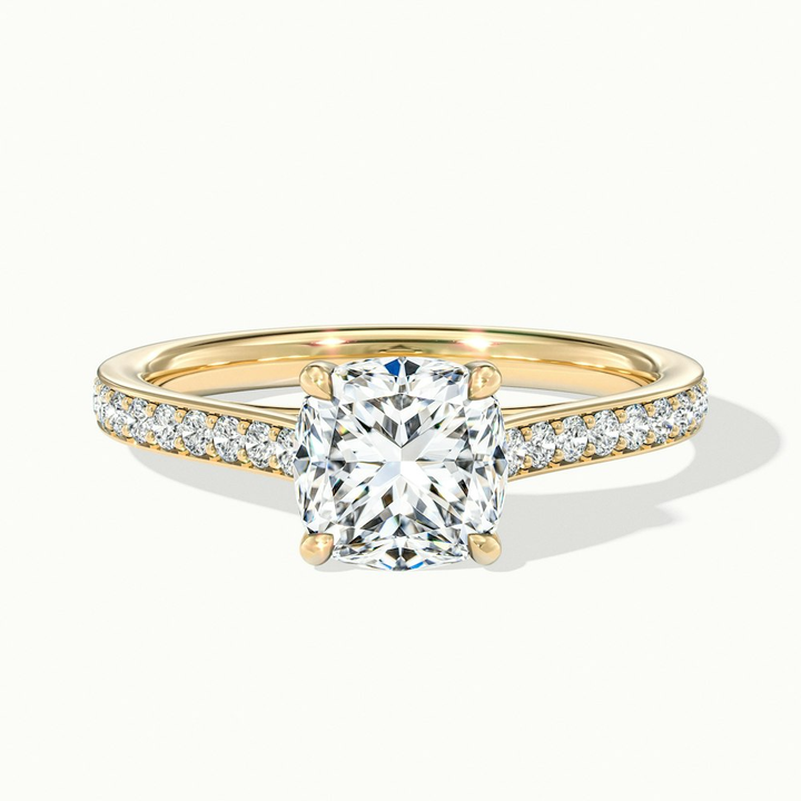 Siya 1.5 Carat Cushion Cut Solitaire Pave Lab Grown Engagement Ring in 10k Yellow Gold