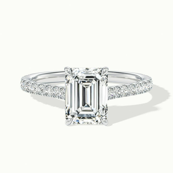 Kira 2 Carat Emerald Cut Solitaire Scallop Lab Grown Engagement Ring in 10k White Gold