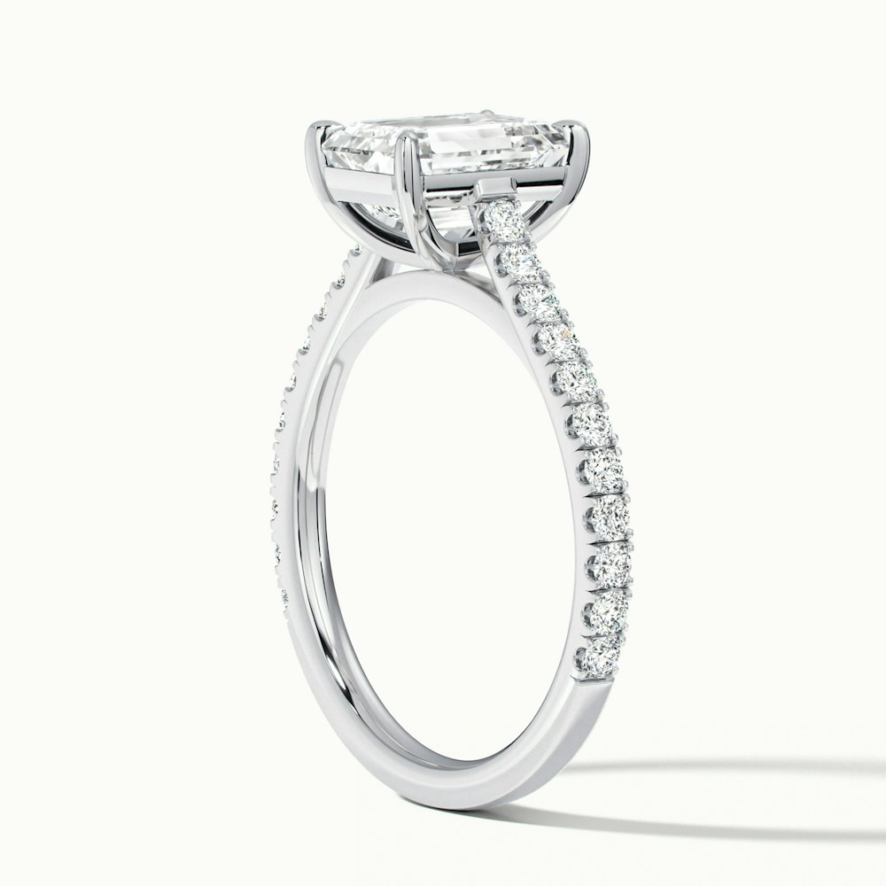 Macy 2 Carat Emerald Cut Solitaire Scallop Moissanite Diamond Ring in 18k White Gold