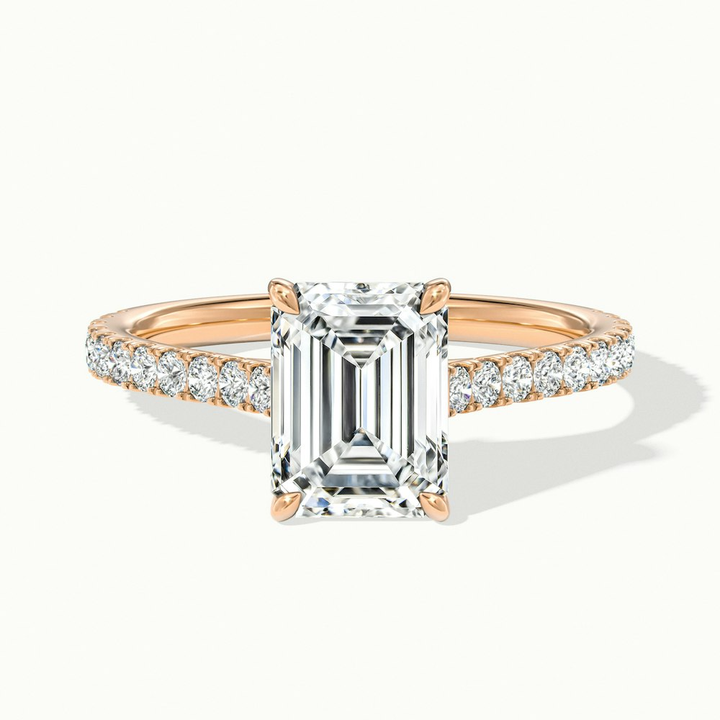 Macy 1 Carat Emerald Cut Solitaire Scallop Moissanite Diamond Ring in 10k Rose Gold