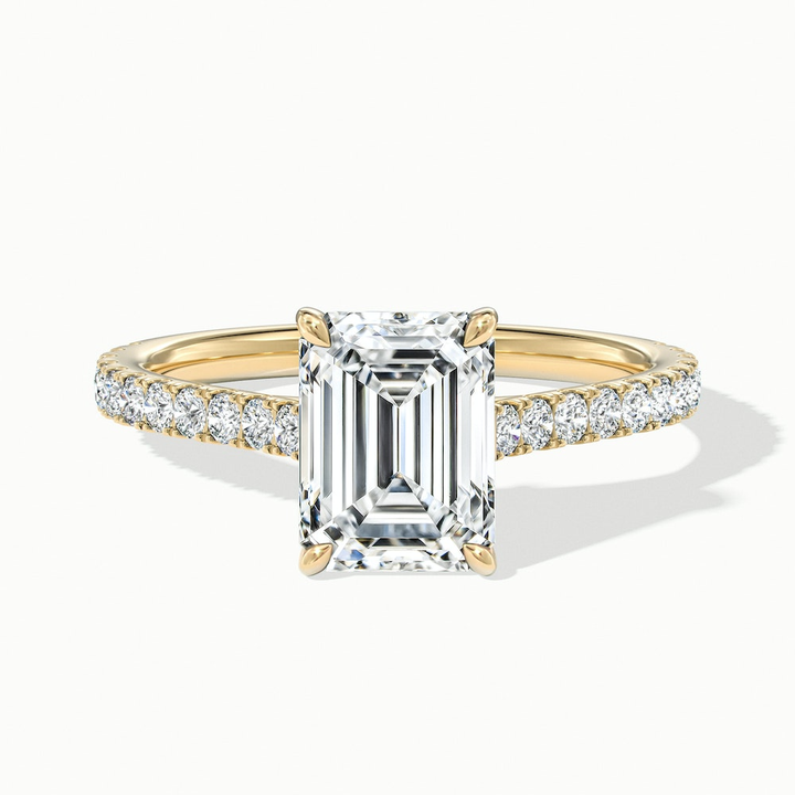 Macy 3 Carat Emerald Cut Solitaire Scallop Moissanite Diamond Ring in 10k Yellow Gold