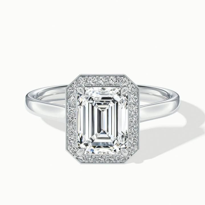 Lara 1 Carat Emerald Cut Halo Moissanite Diamond Ring in Platinum