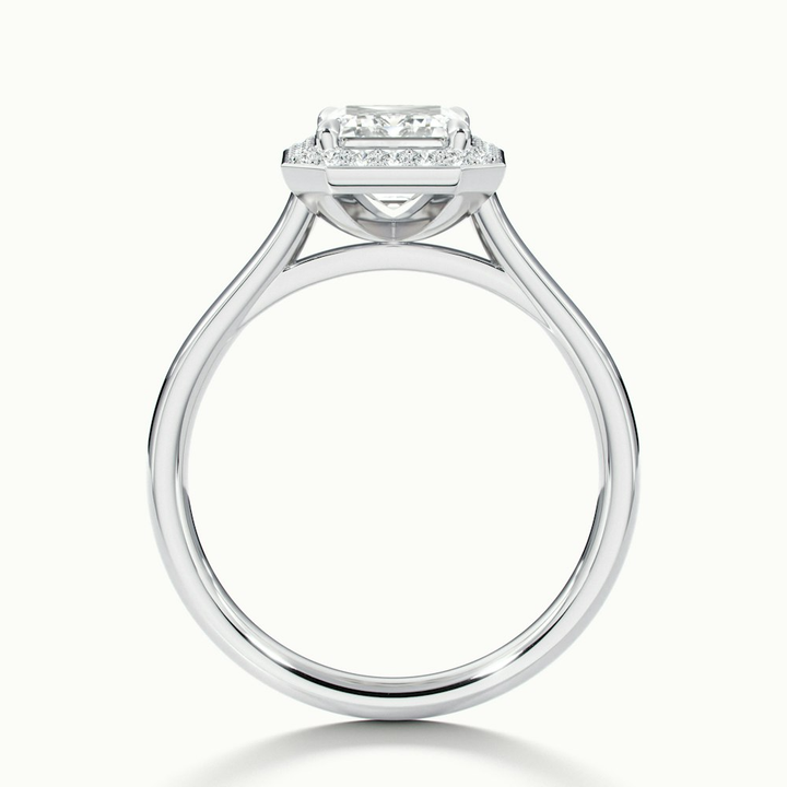 Lara 5 Carat Emerald Cut Halo Moissanite Diamond Ring in 18k White Gold