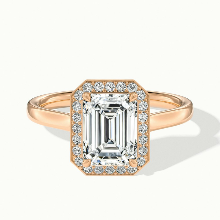 Lara 5 Carat Emerald Cut Halo Moissanite Diamond Ring in 14k Rose Gold