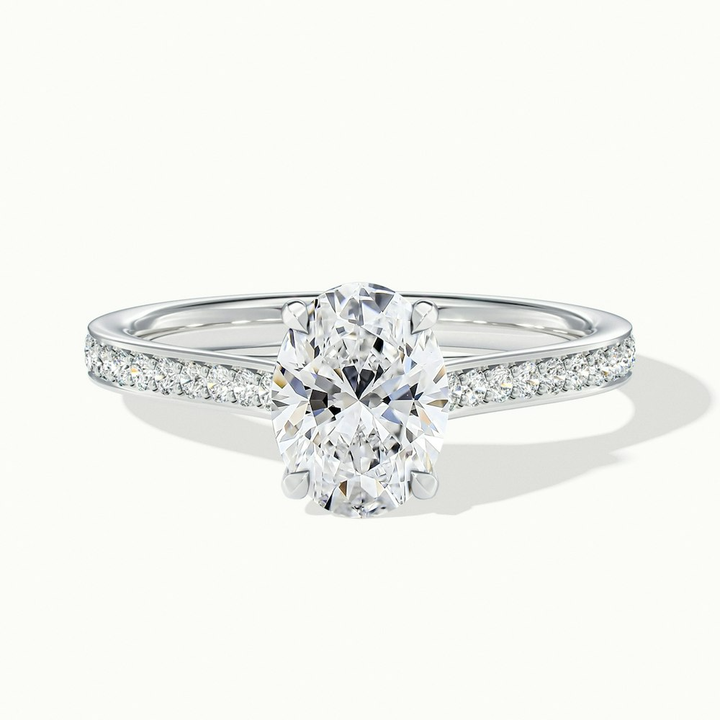Carla 4 Carat Oval Cut Solitaire Pave Moissanite Diamond Ring in 10k White Gold
