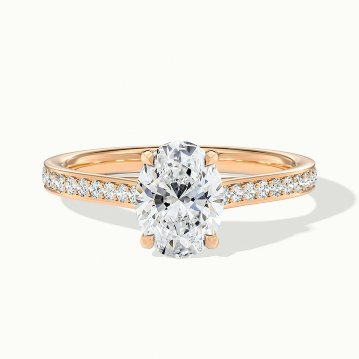 Sky 2 Carat Oval Cut Solitaire Pave Lab Grown Engagement Ring in 10k Rose Gold