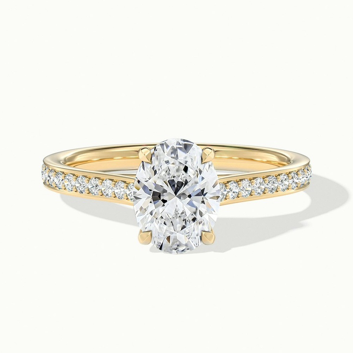Carla 5 Carat Oval Cut Solitaire Pave Moissanite Diamond Ring in 14k Yellow Gold