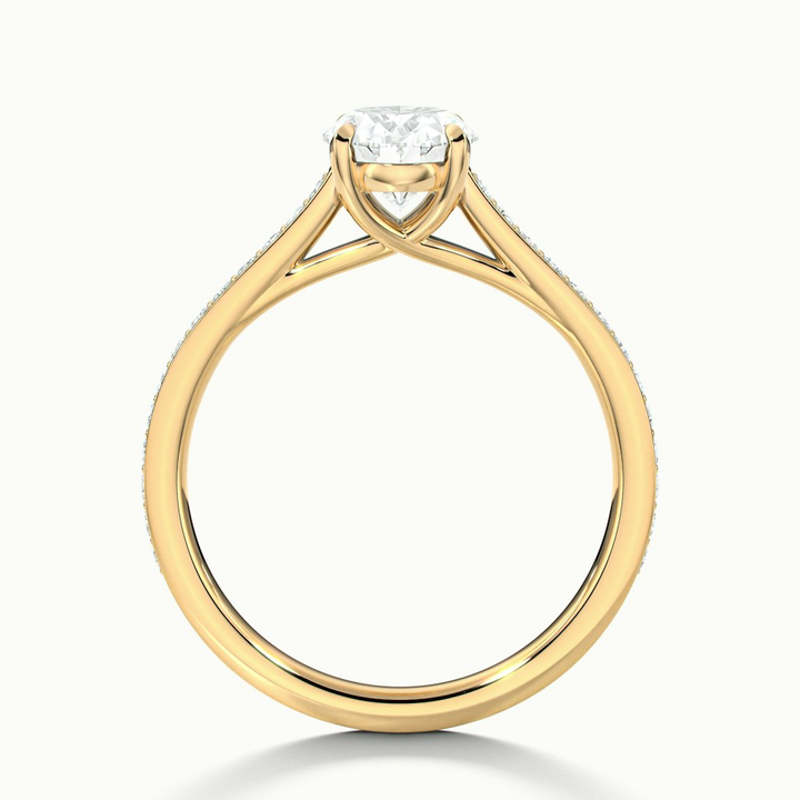 Carla 5 Carat Oval Cut Solitaire Pave Moissanite Diamond Ring in 14k Yellow Gold