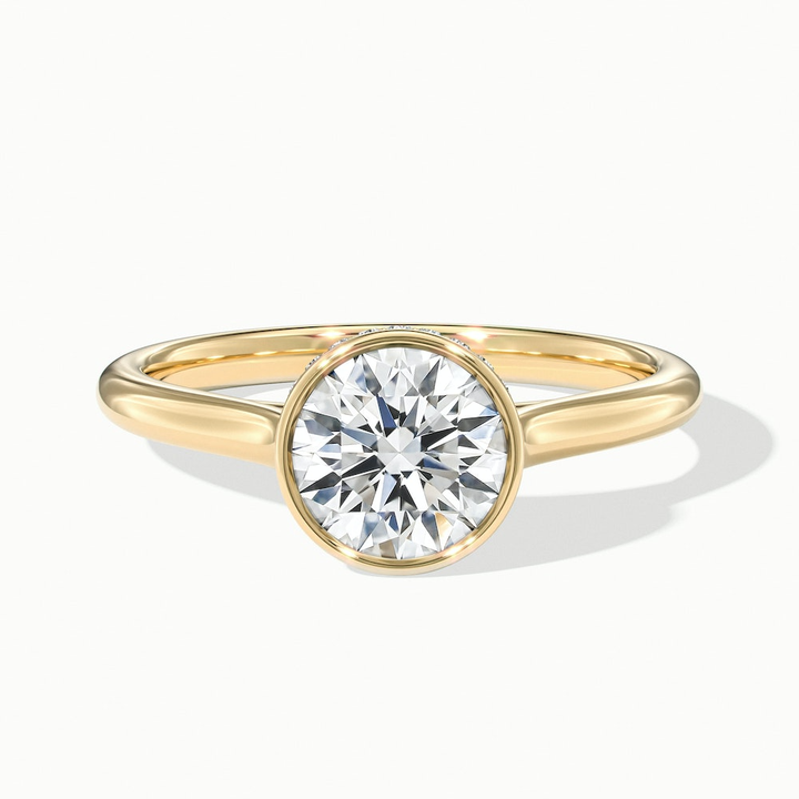 Angel 2 Carat Round Bezel Set Moissanite Diamond Ring in 10k Yellow Gold