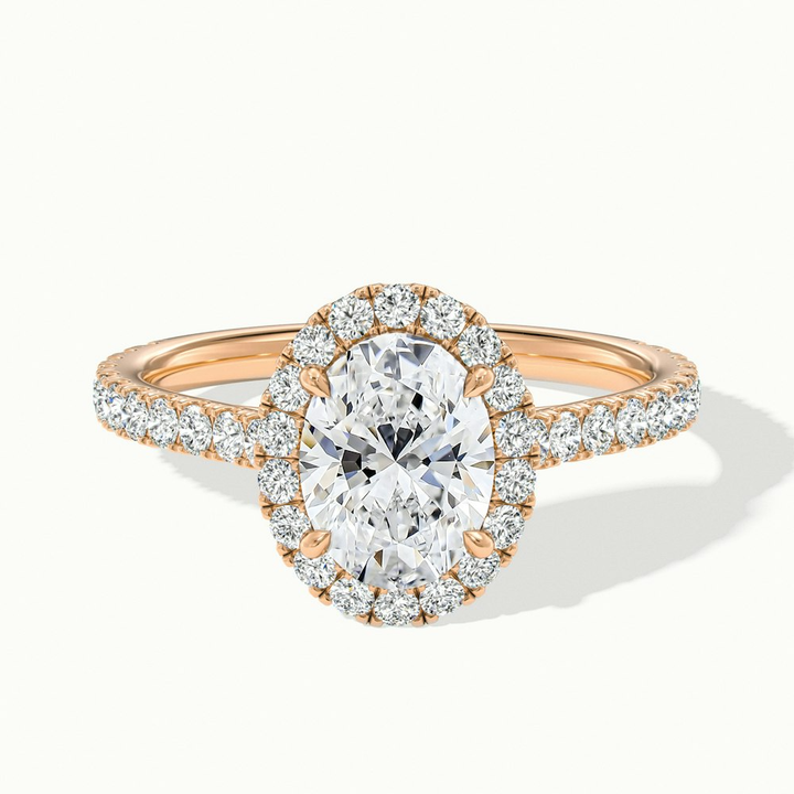 Zia 1 Carat Oval Halo Pave Lab Grown Engagement Ring in 14k Rose Gold