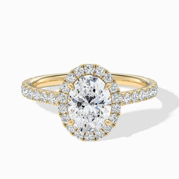 Zia 5 Carat Oval Halo Pave Lab Grown Engagement Ring in 14k Yellow Gold