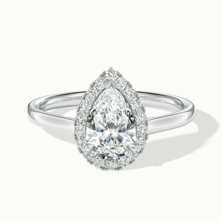 Aura 2 Carat Pear Halo Lab Grown Engagement Ring in 14k White Gold