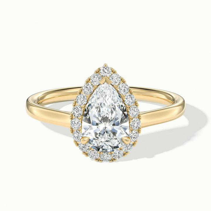 Aura 3 Carat Pear Halo Lab Grown Engagement Ring in 10k Yellow Gold